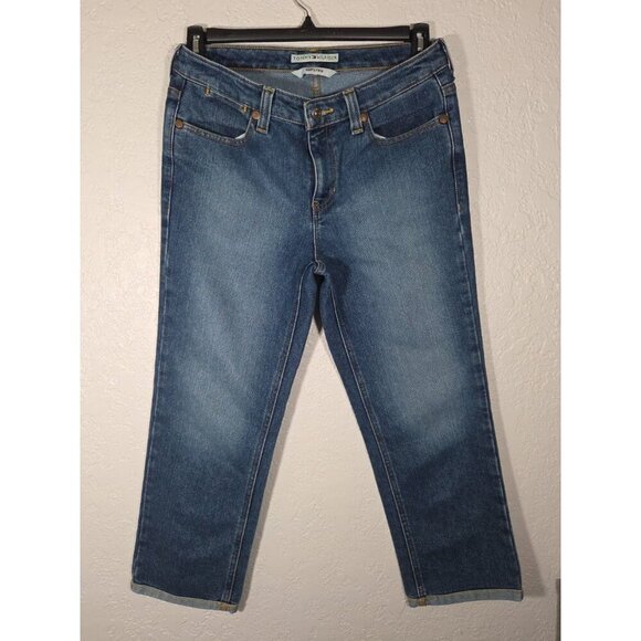 Tommy Hilfiger Blue Jeans Women's Sz 8 Hipster Rolled Cuffs Straight Leg Vintage - Picture 1 of 8